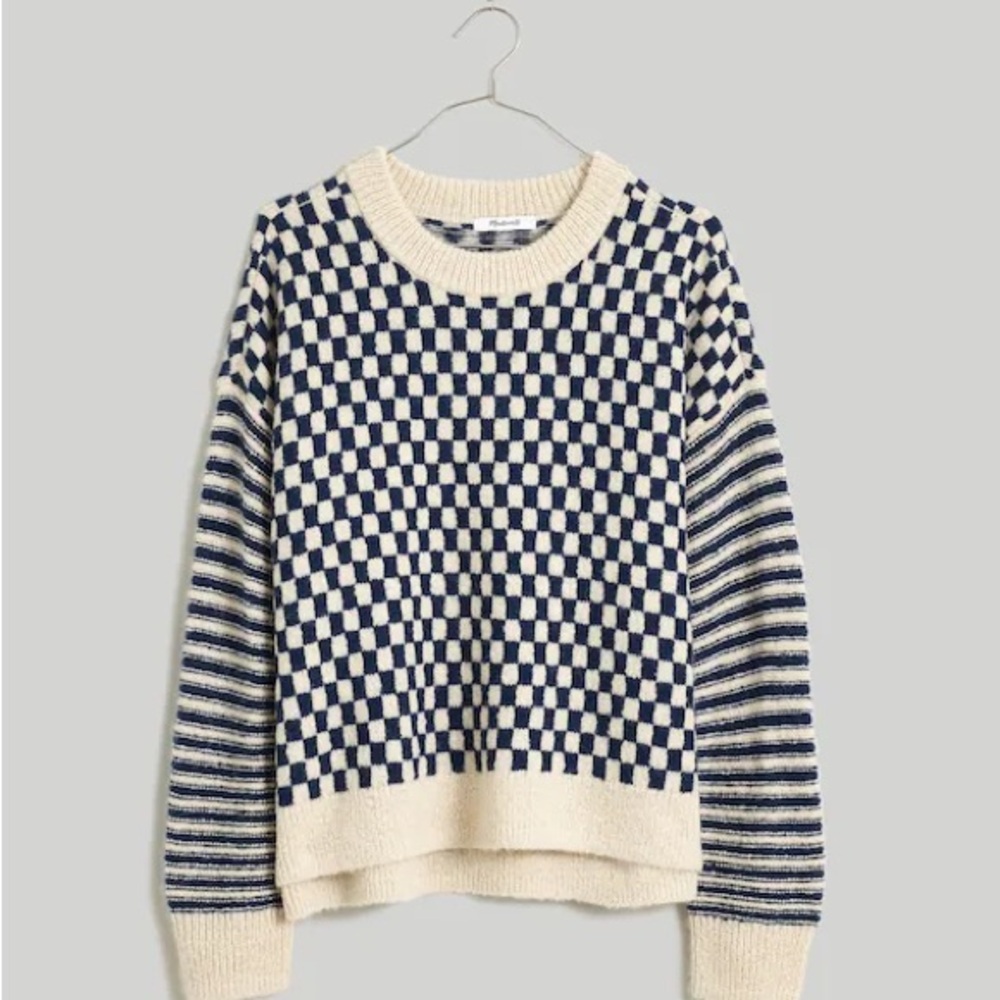 Madewell Navy and Cream Checkered Sweater